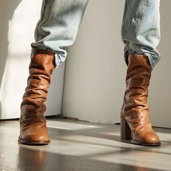 Free People Elle Block Heel Boot Brown Leather US 8 - Picture 1 of 13